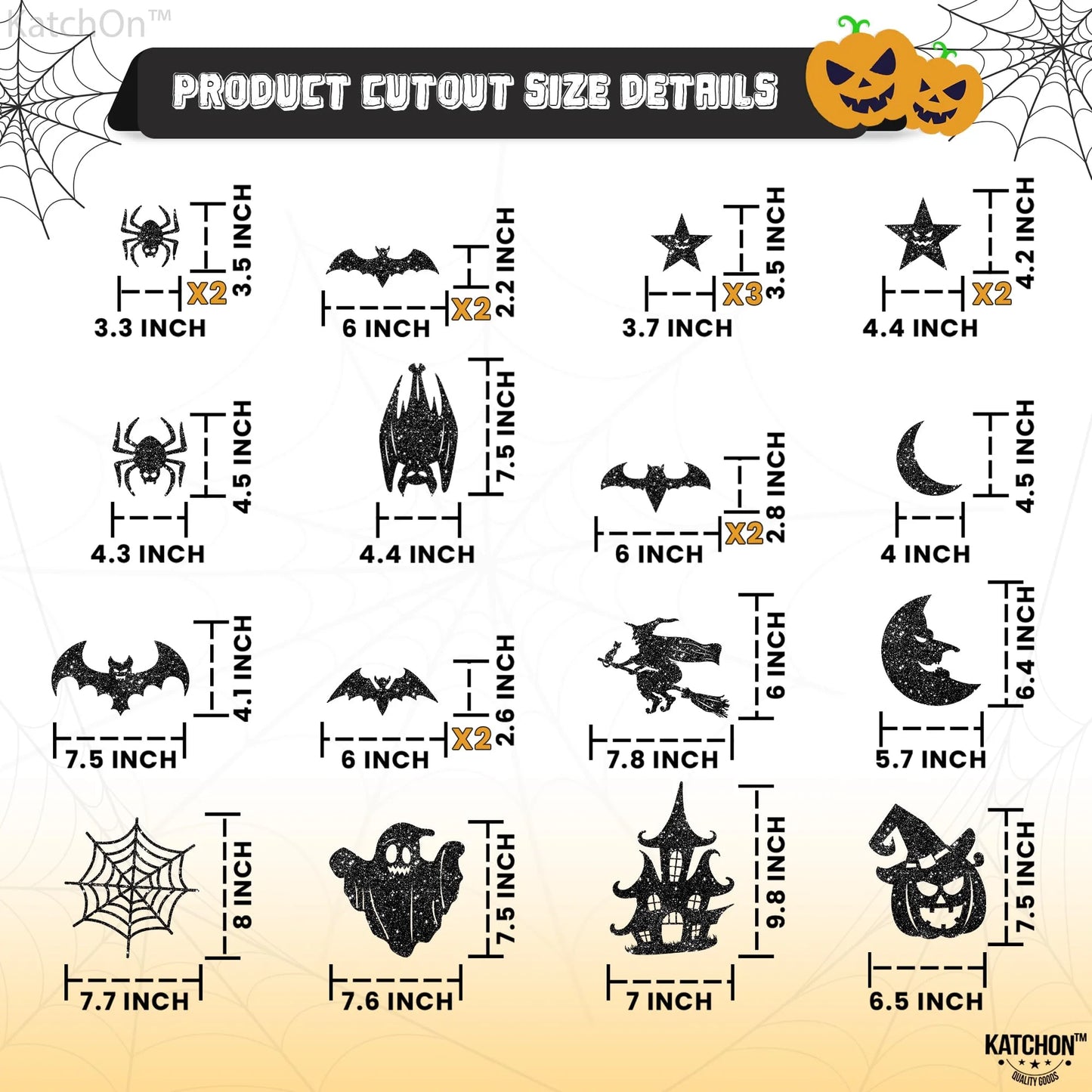 , Glitter Black Halloween Garland - Pack of 8 | Black Hanging Bats Halloween Decoration | Witch Garland, Glitter Pumpkins Garland, Hanging Halloween Decorations | Halloween Ceiling Decorations