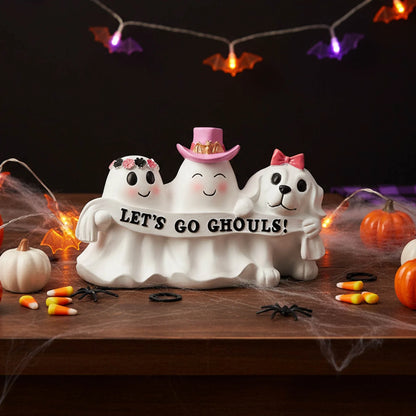 Halloween Ghost Decor, Resin Tabletop Halloween Indoor Decor, Pink Ghost Halloween Decor for Halloween Gift