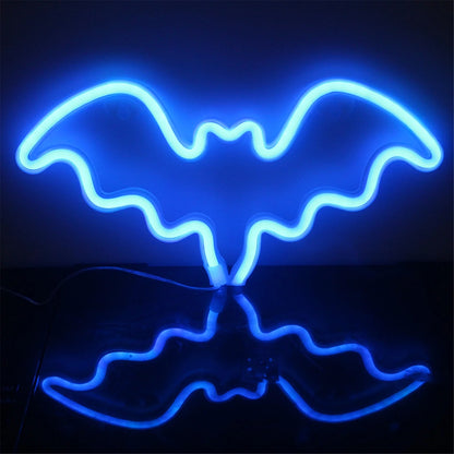 Neon Bat Shaped Wall Hanging Lamp Halloween Bedroom Home Party Bar Decoration Halloween Decorations