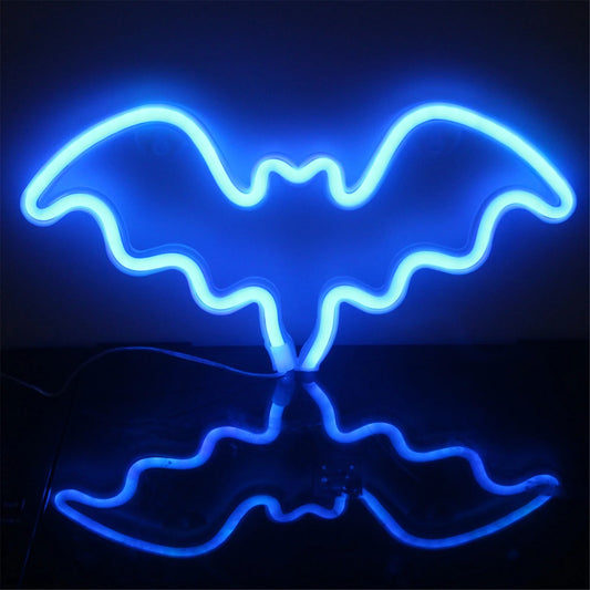 Neon Bat Shaped Wall Hanging Lamp Halloween Bedroom Home Party Bar Decoration Halloween Decorations